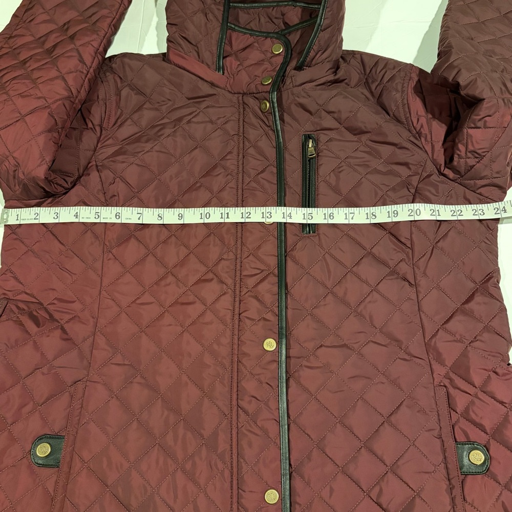 Lauren Ralph Lauren Quilted Hooded Coat XL Burgundy Equestrian Lining - Picture 13 of 14